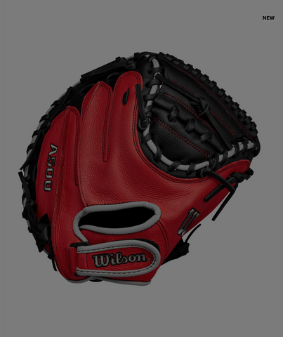 Wilson A500 CM32 2025 YOUTH Catcher Mitt BLK/RED/GREY